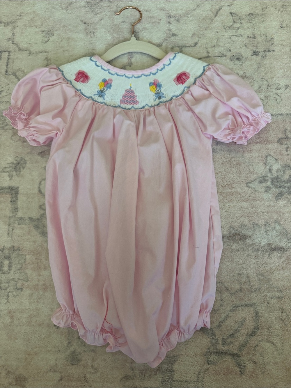 Pink Smocked Birthday Bubble - Kids One Piece